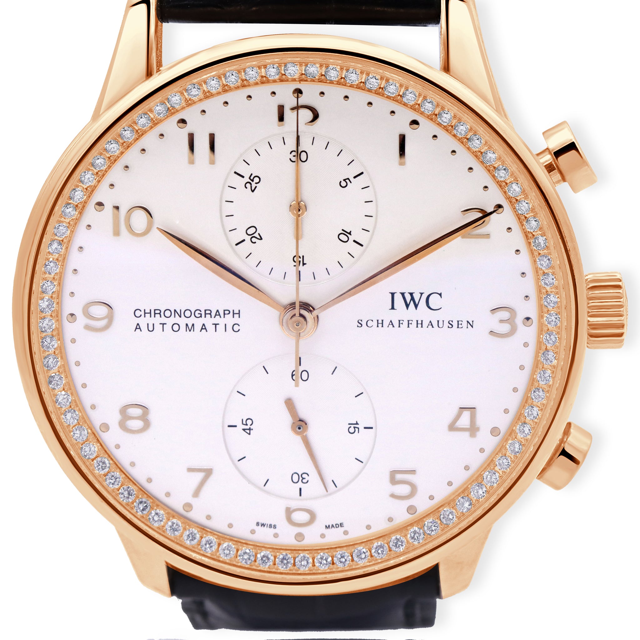 PORTUGIESER SILVER MEN'S 18K ROSE GOLD WITH DIAMONDS WATCH