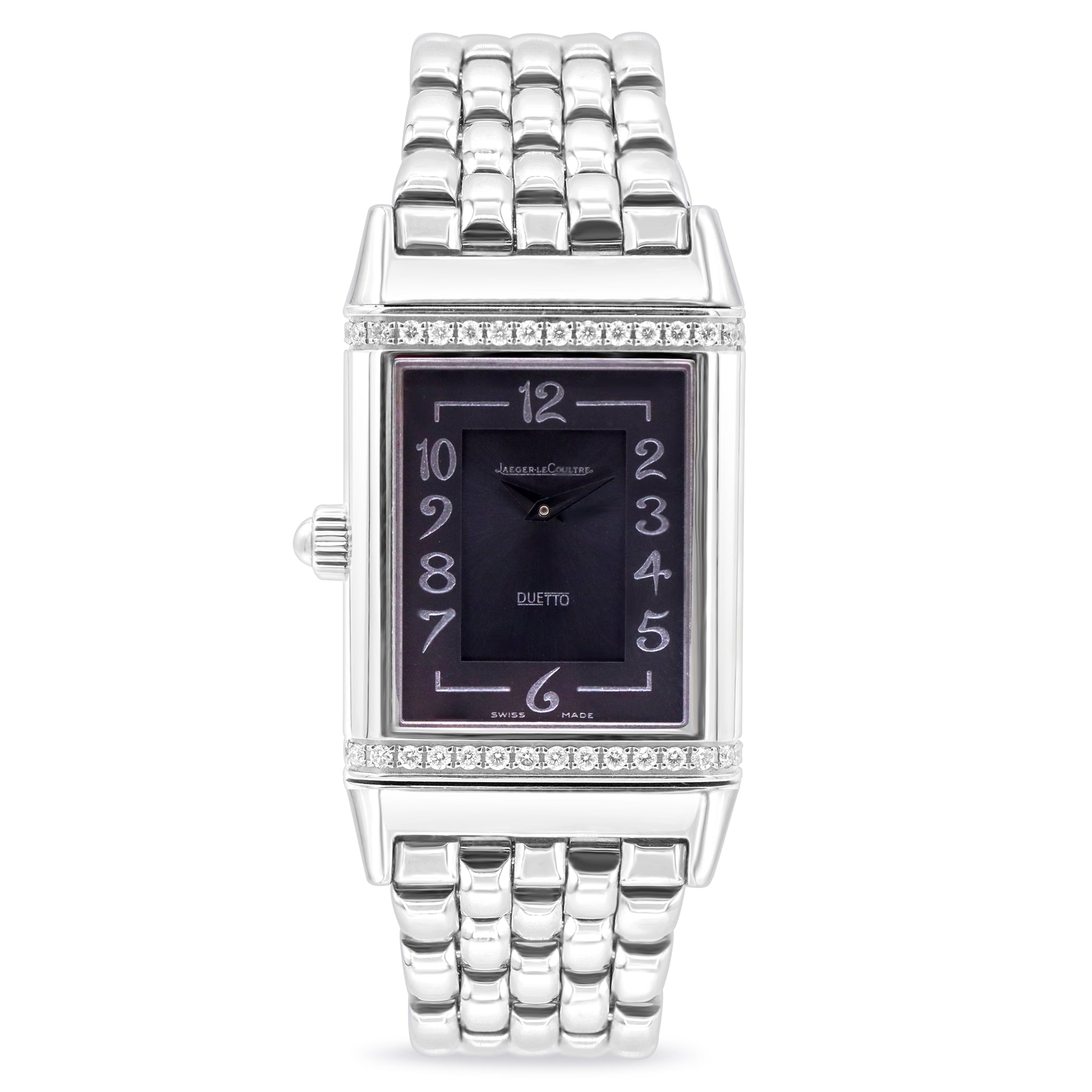 REVERSO DUETTO STEEL SILVER/BLACK DIAL WITH DIAMOND