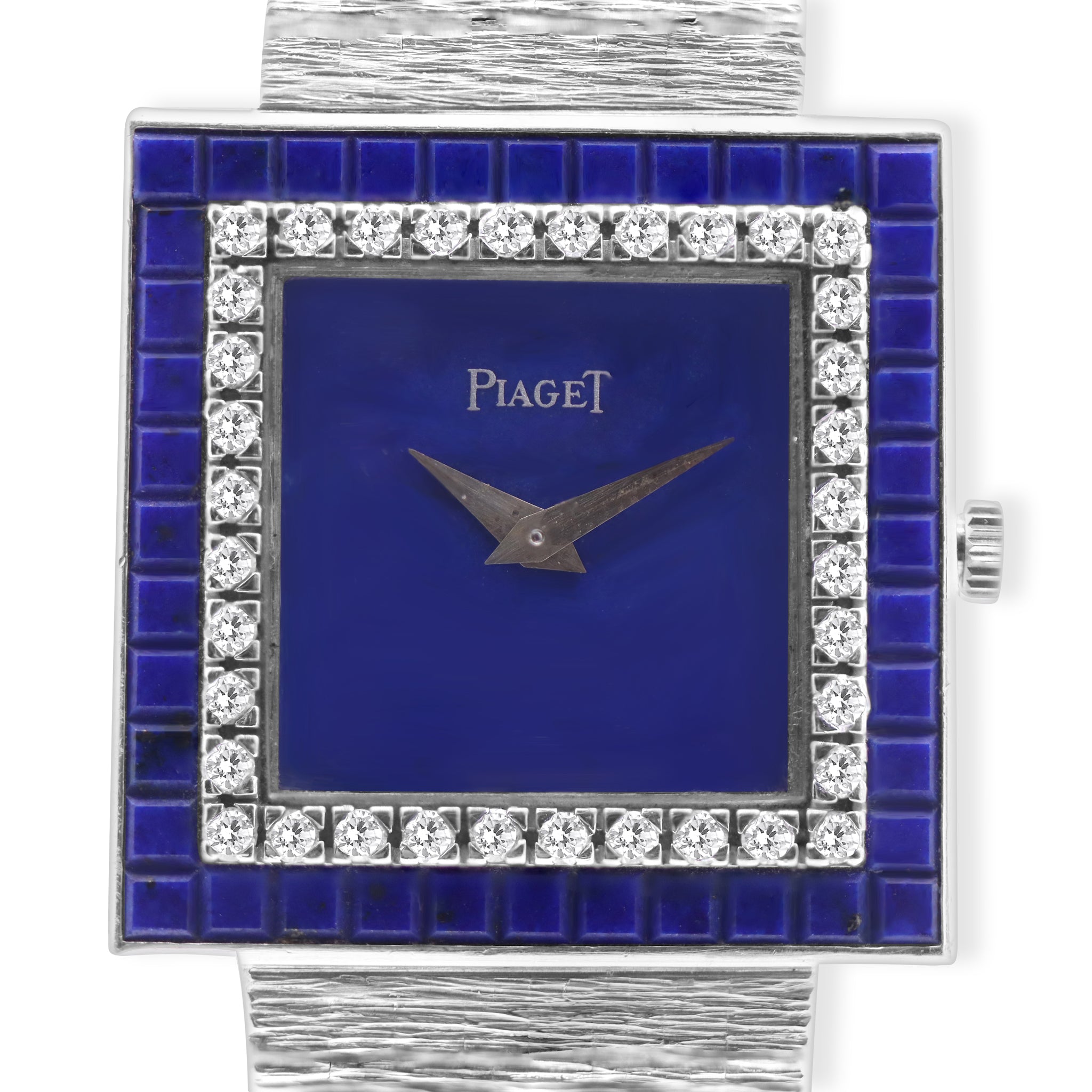 VINTAGE 18K WHITE GOLD LAPIS, BLUE DIAL WITH DIAMOND BEZEL