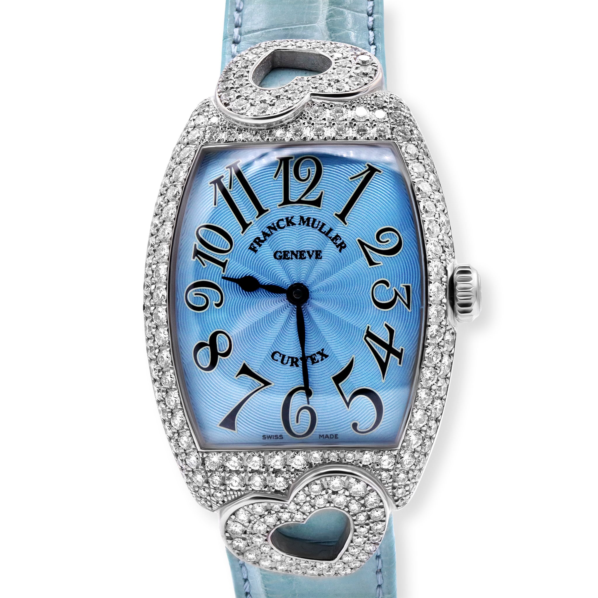 LADIES HEART SHAPE 18K WG DIAMONDS BLUE DIAL