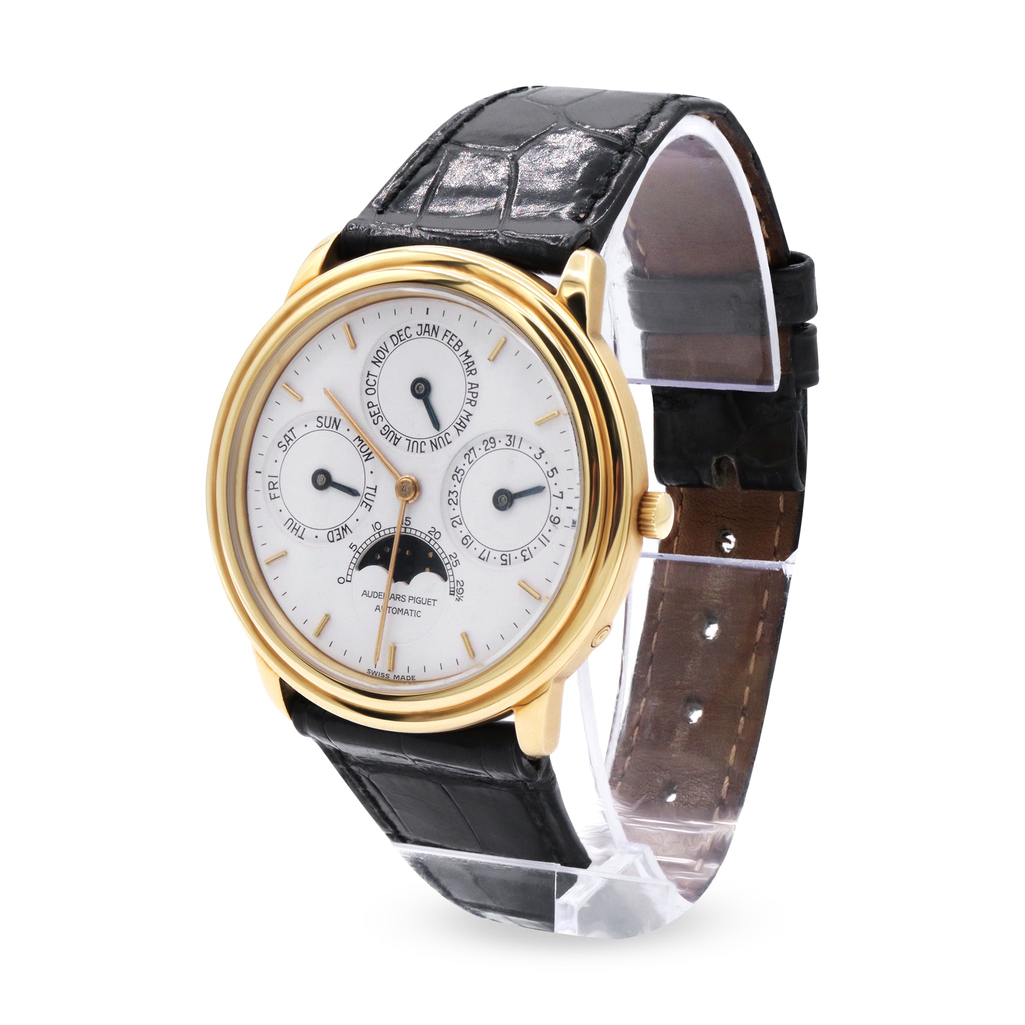 YELLOW GOLD PERPETUAL CALENDAR WITH MOON PHASE, WHITE DIAL