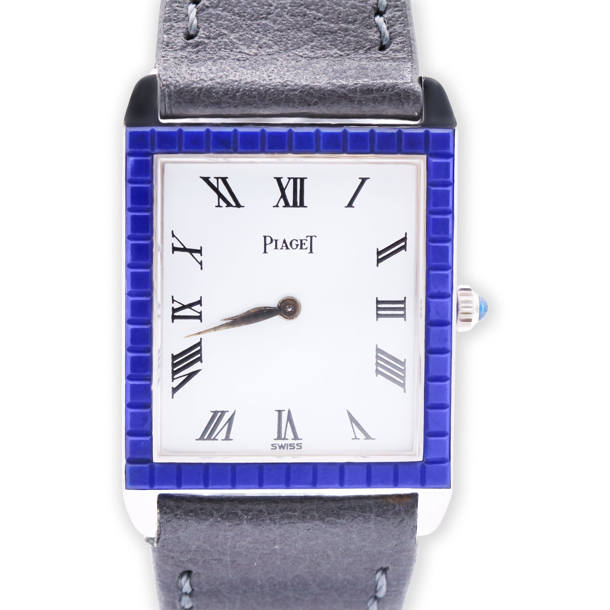 WHITE GOLD AND LAPIS LAZULI RECTANGULAR WRISTWATCH, D.