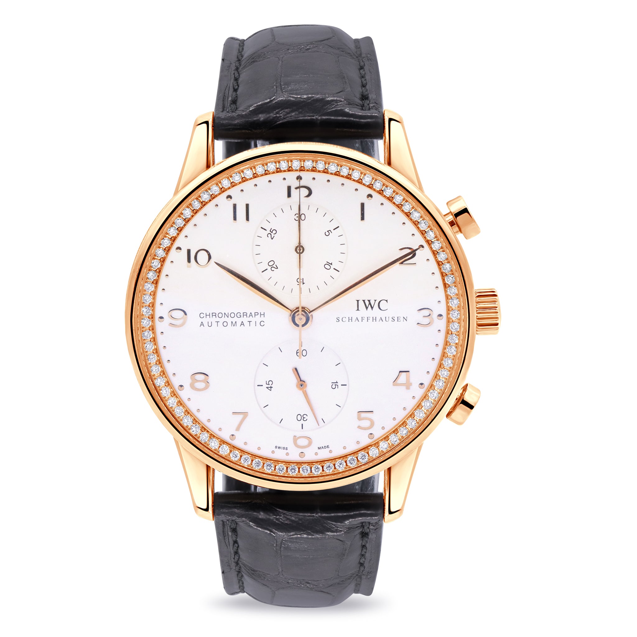 PORTUGIESER SILVER MEN'S 18K ROSE GOLD WITH DIAMONDS WATCH