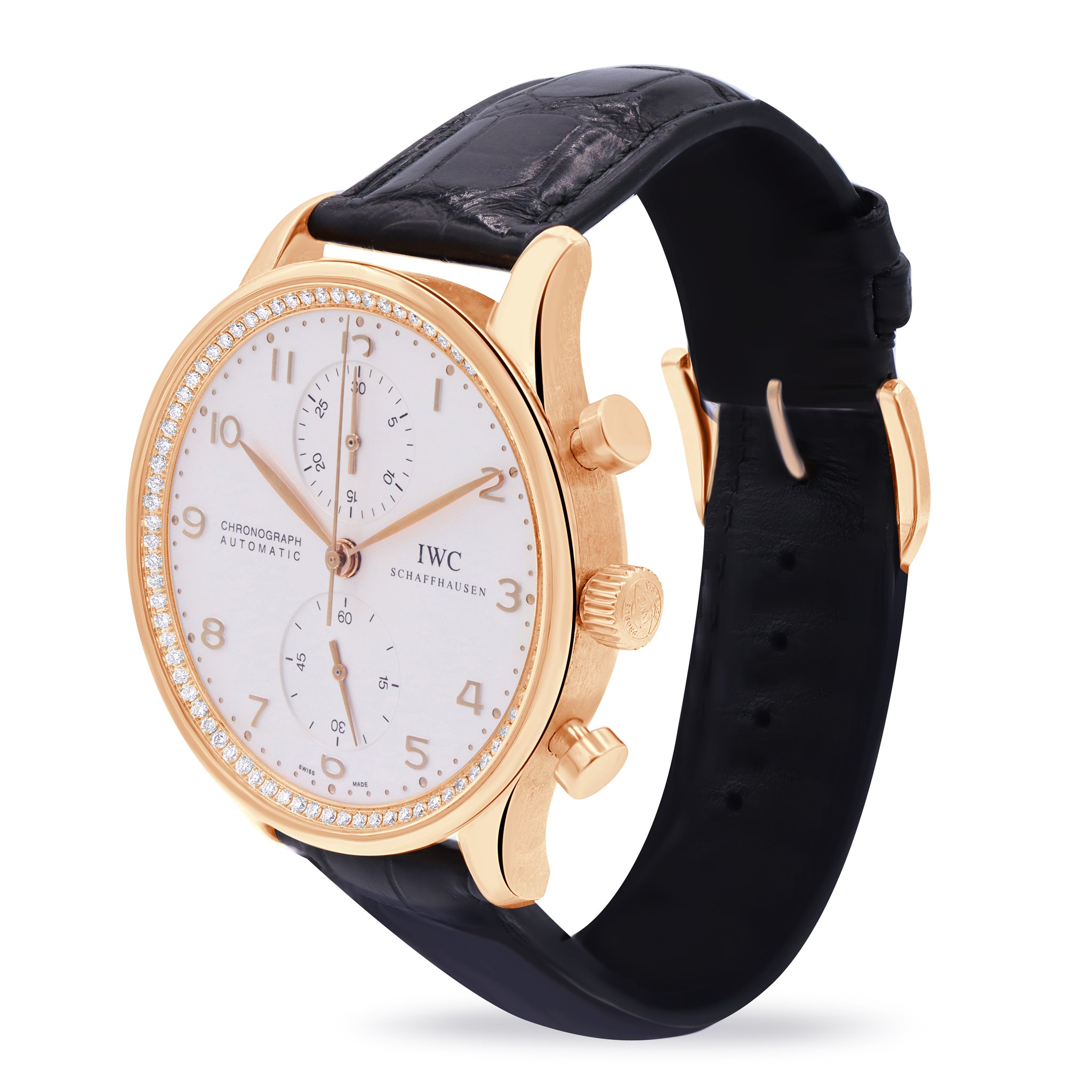 PORTUGIESER SILVER MEN'S 18K ROSE GOLD WITH DIAMONDS WATCH