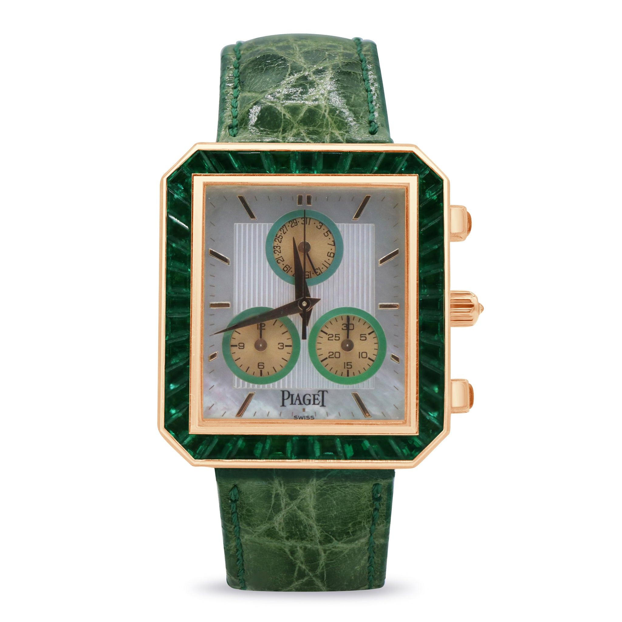 SOLD- PIAGET HAUTE COMPLICATION PIECE UNIQUE YG EMERALD BEZEL DATE