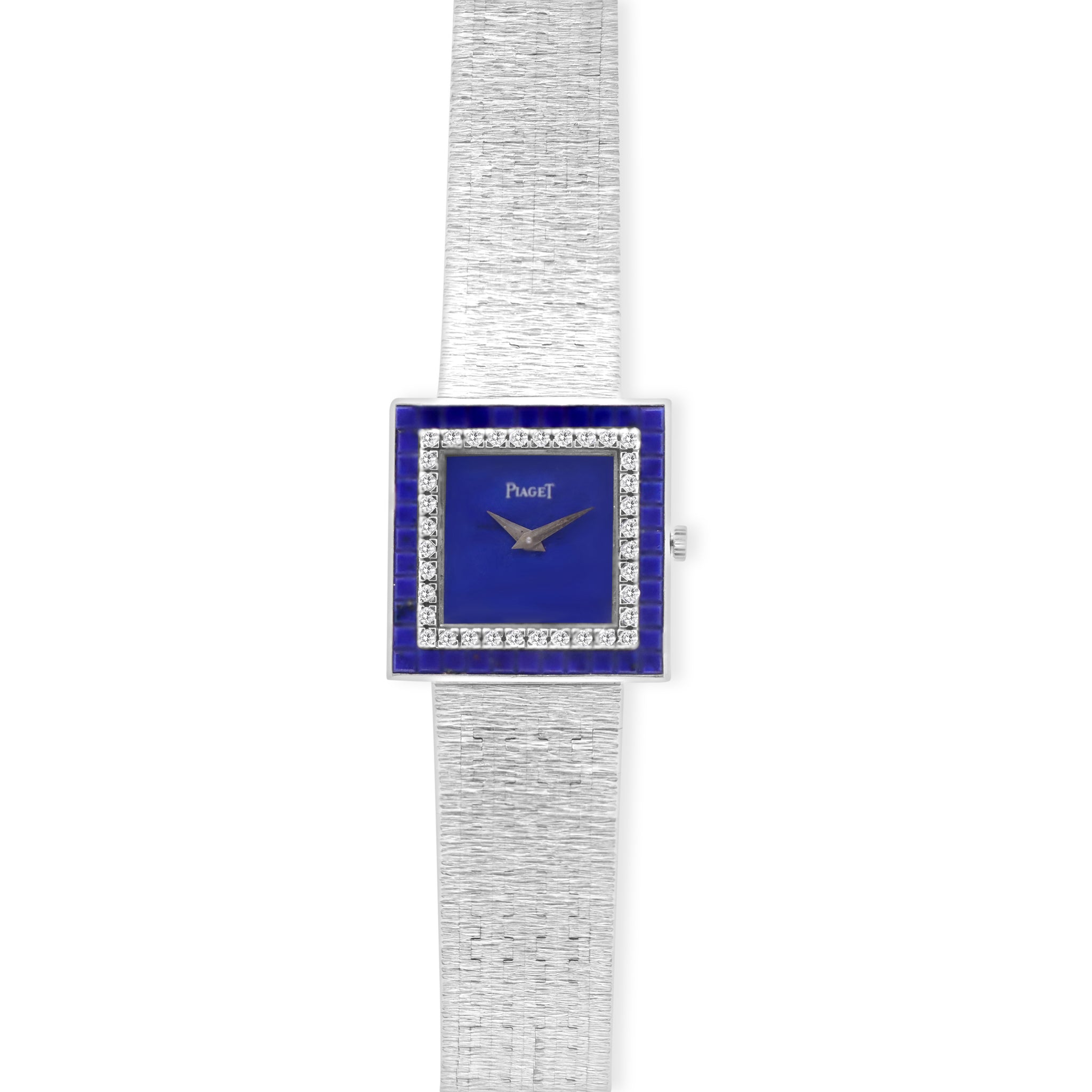 VINTAGE 18K WHITE GOLD LAPIS, BLUE DIAL WITH DIAMOND BEZEL
