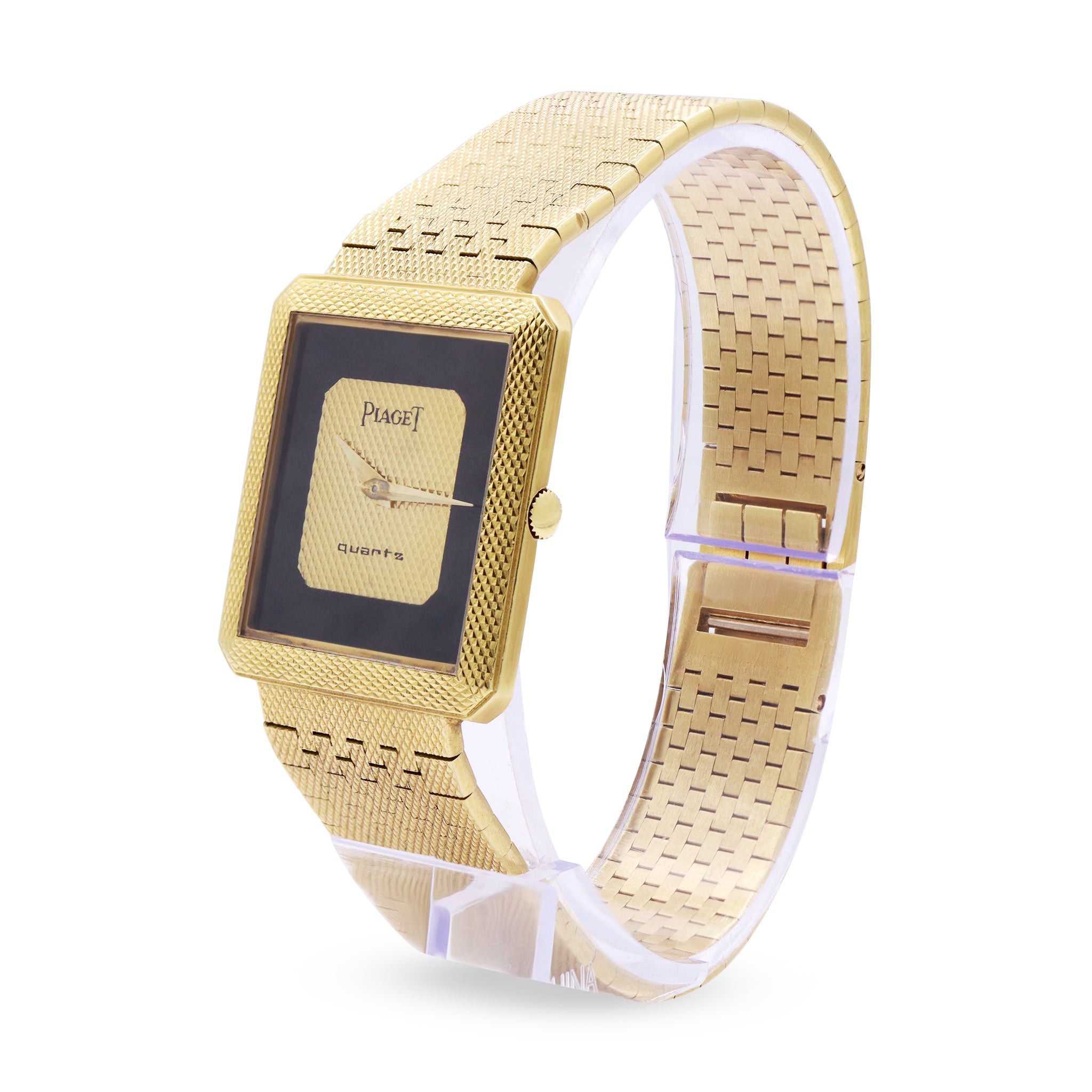 MENS QUARTZ ONYX DIAL 18K YELLOW GOLD