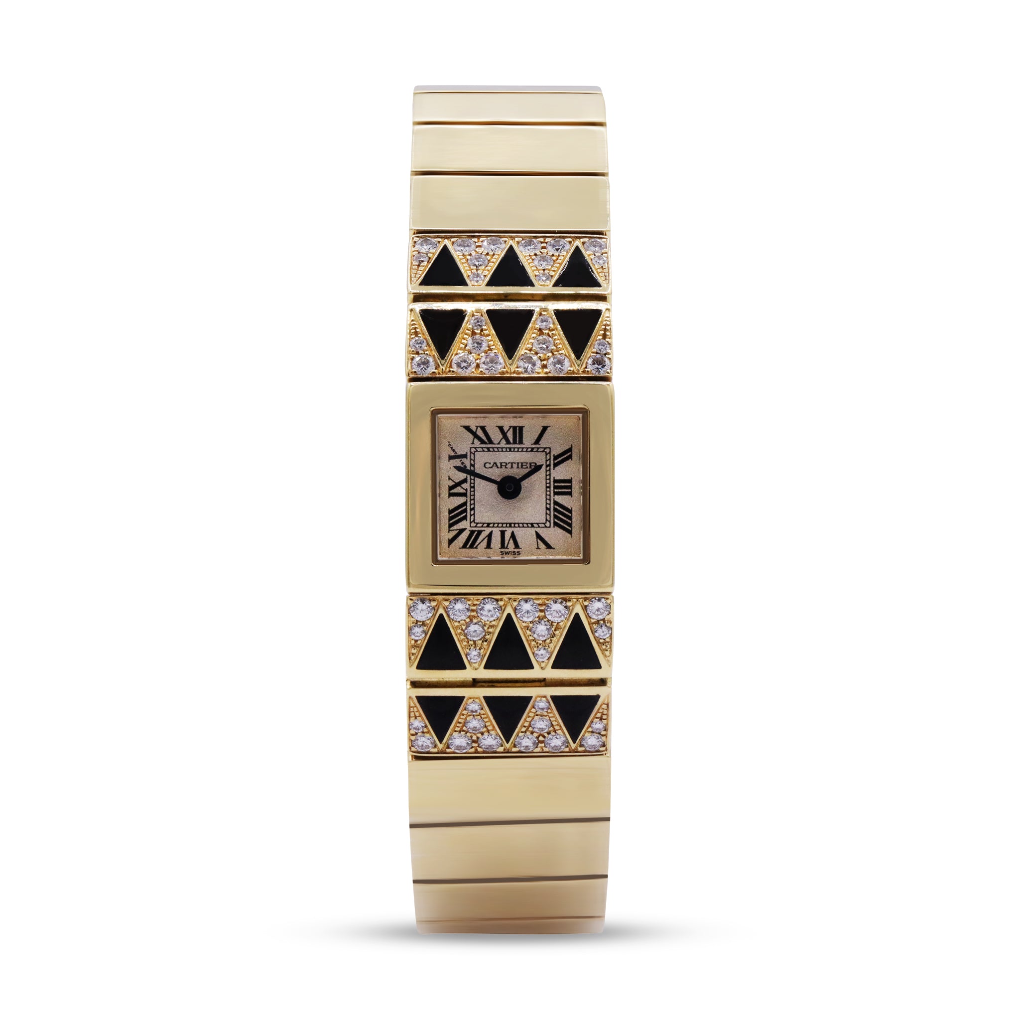 TANK LINGOT 18K YELLOW GOLD, QUARTZ DIAMOND & ONYX