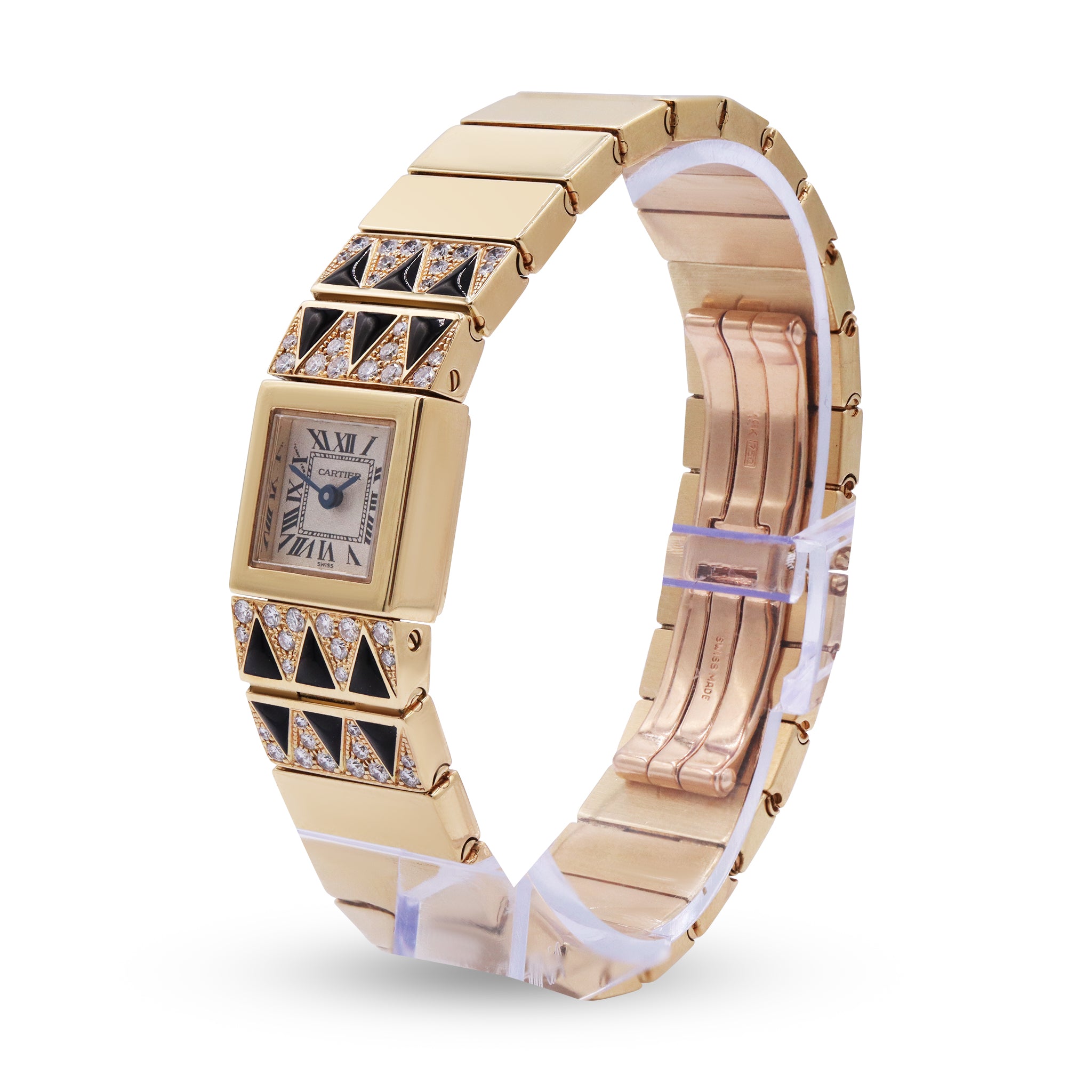 TANK LINGOT 18K YELLOW GOLD, QUARTZ DIAMOND & ONYX