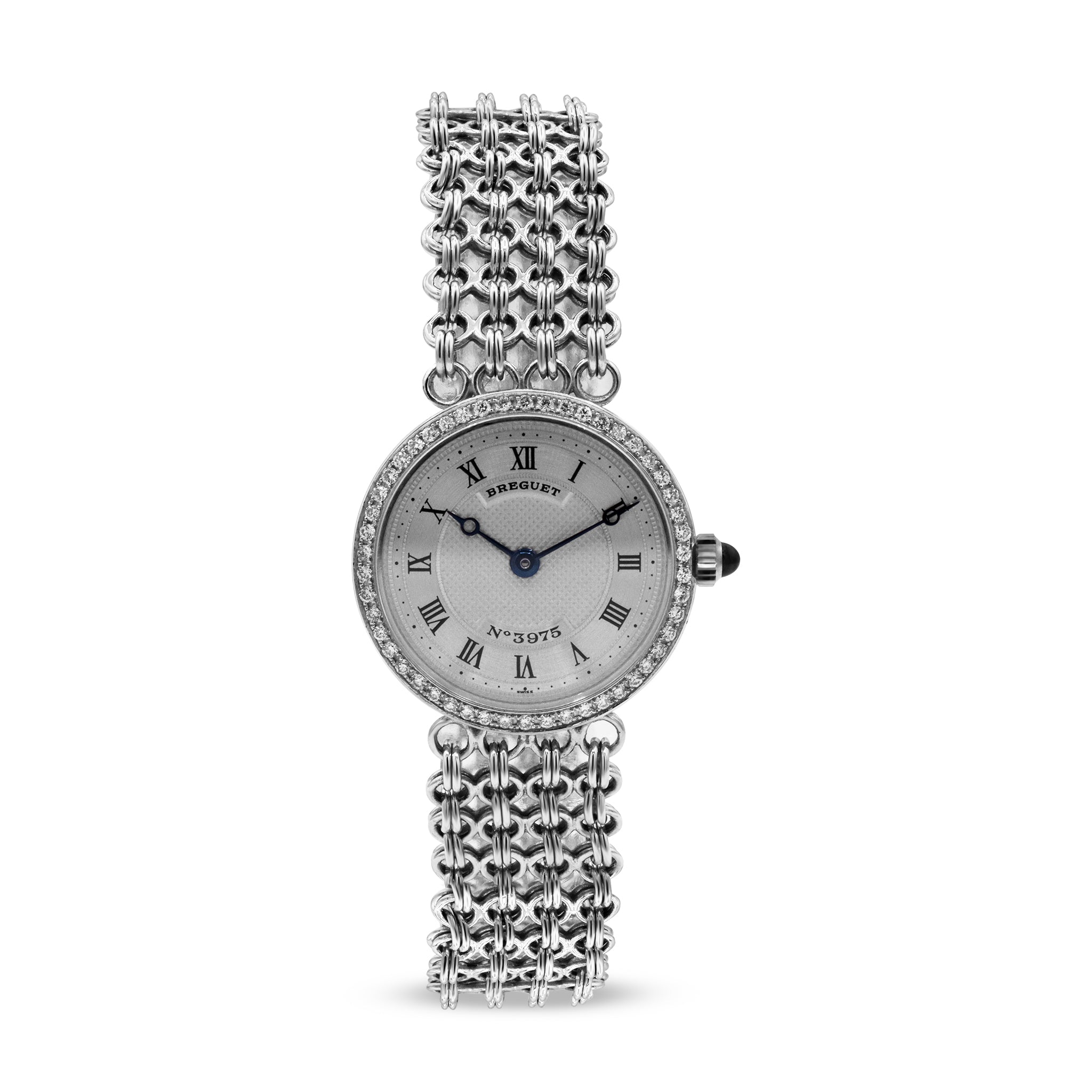 SOLD CLASSIQUE LADIES 18K WHITE GOLD SILVER DIAL DIAMOND BEZEL