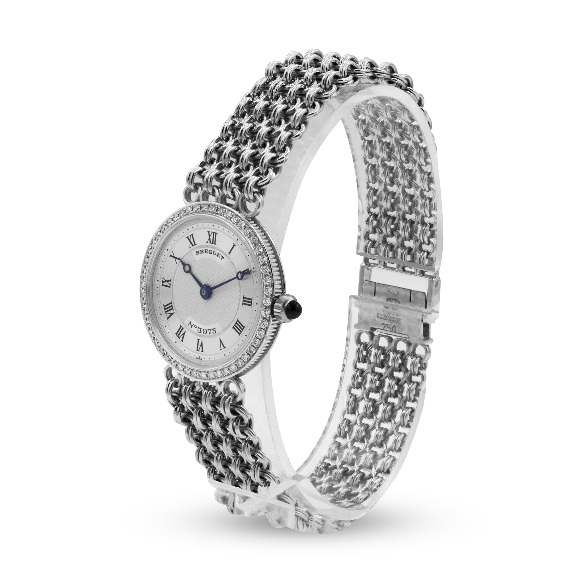 SOLD CLASSIQUE LADIES 18K WHITE GOLD SILVER DIAL DIAMOND BEZEL