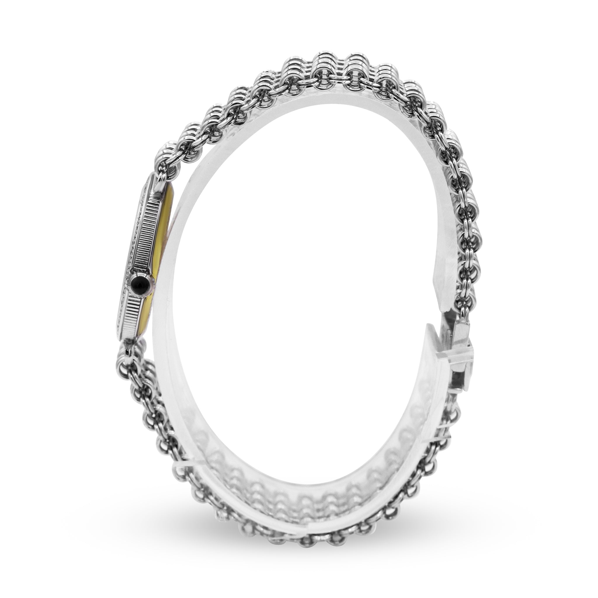 SOLD CLASSIQUE LADIES 18K WHITE GOLD SILVER DIAL DIAMOND BEZEL