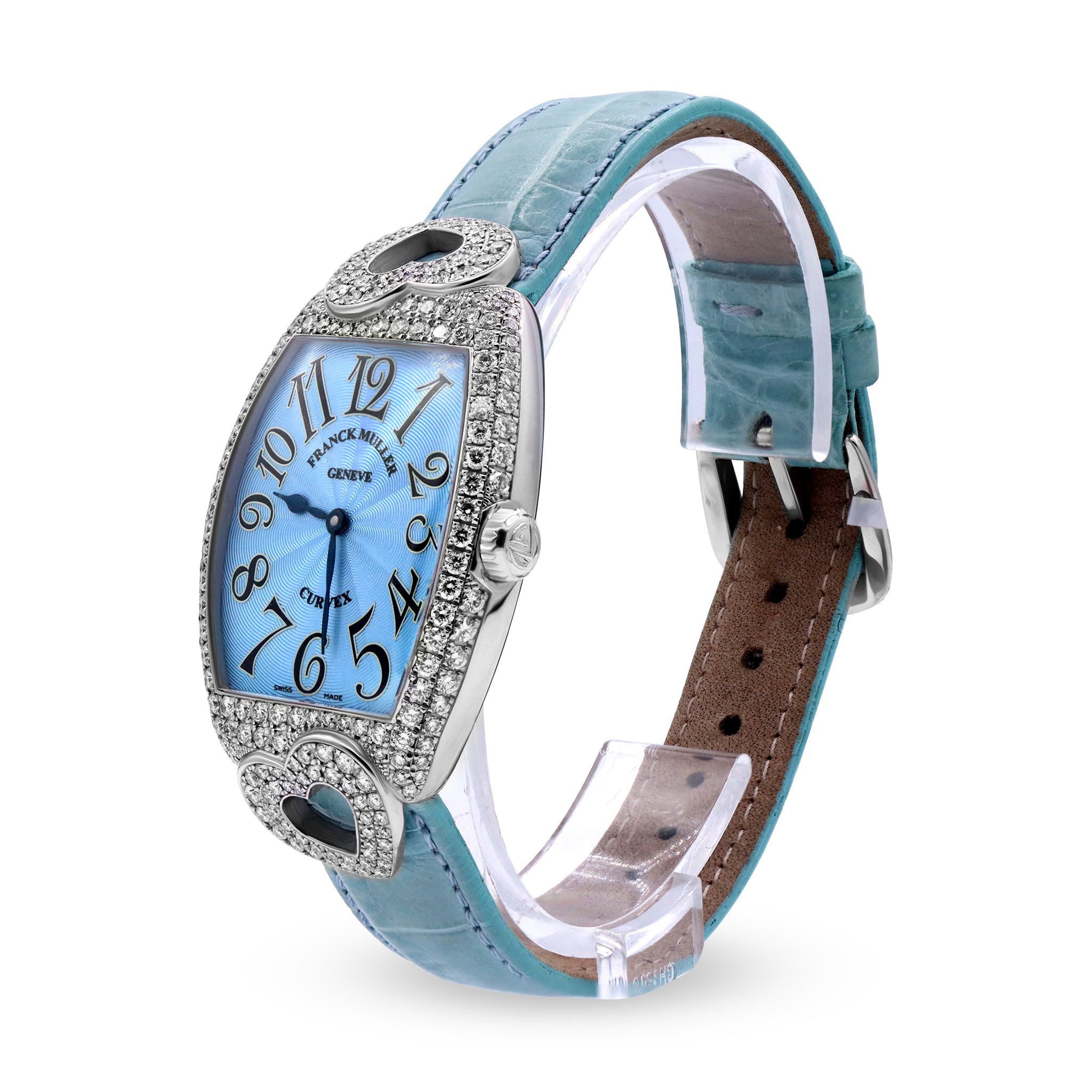 LADIES HEART SHAPE 18K WG DIAMONDS BLUE DIAL