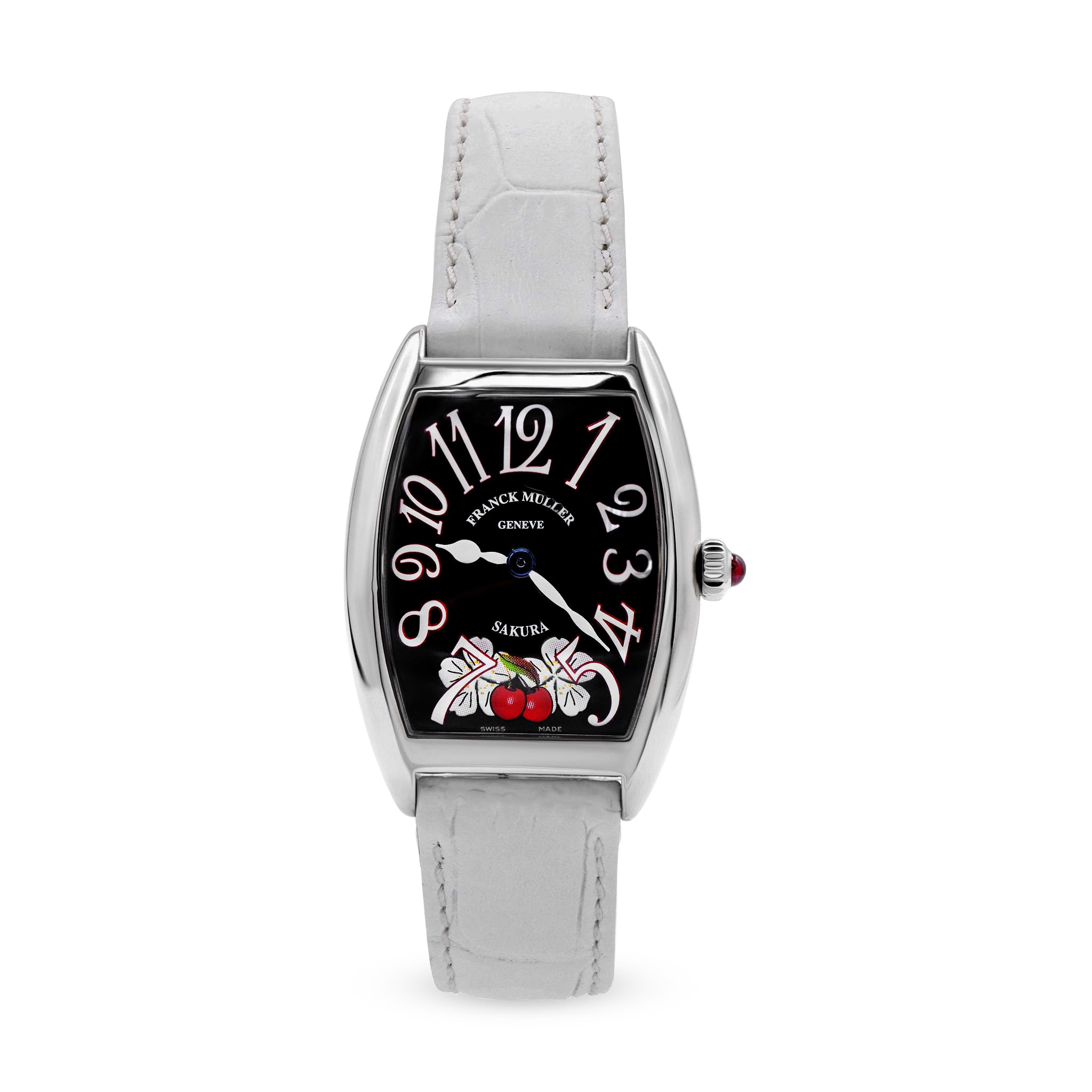 LADIES 18K WHITE GOLD SAKURA BLACK DIAL
