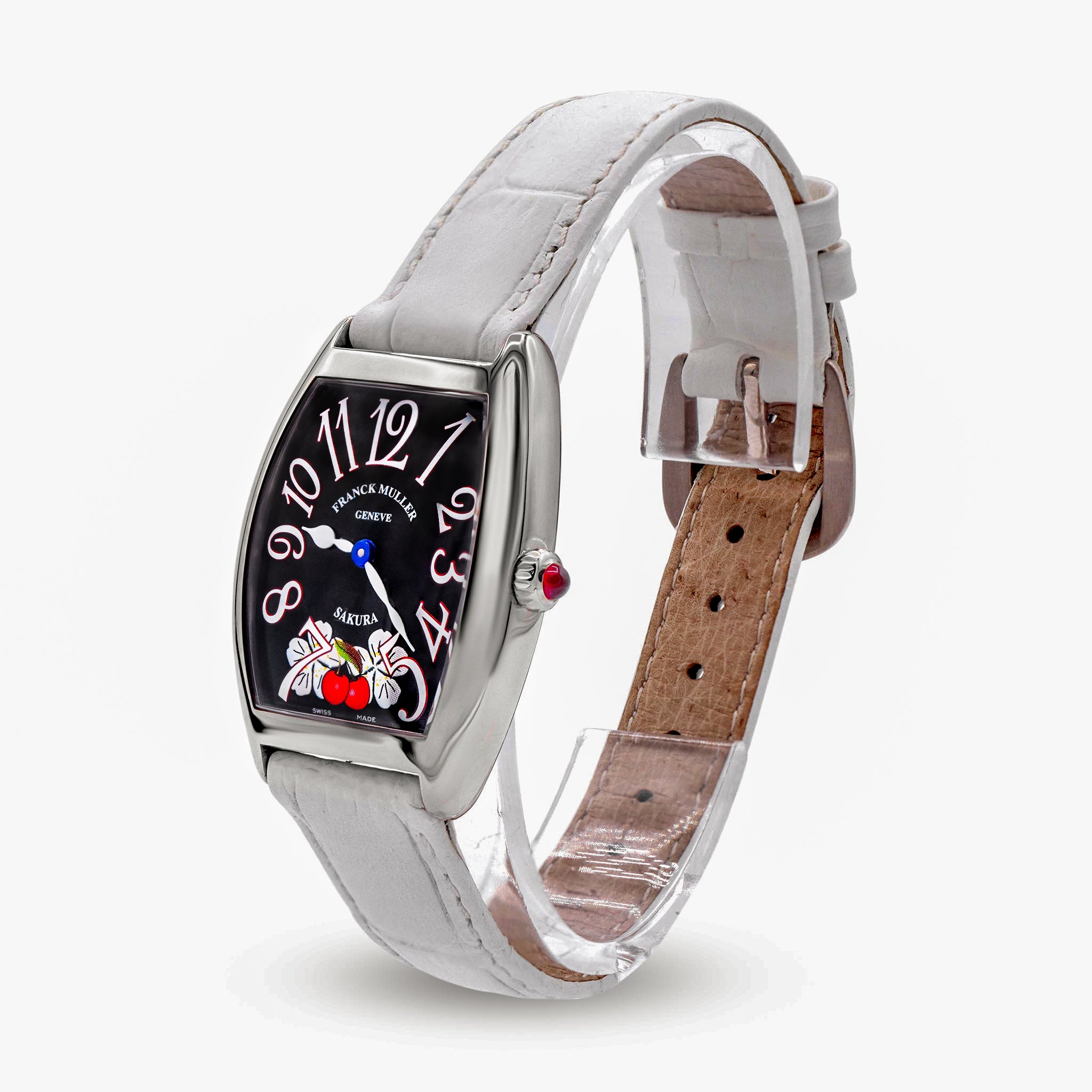 LADIES 18K WHITE GOLD SAKURA BLACK DIAL