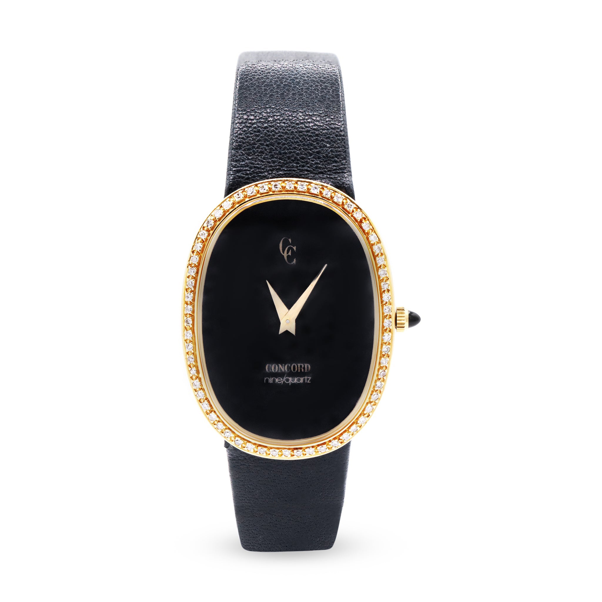 RARE DIAL VINTAGE LADIES NINE QUARTZ 18K YELLOW GOLD WITH FACTORY DIAMONDS BLUE DIAL