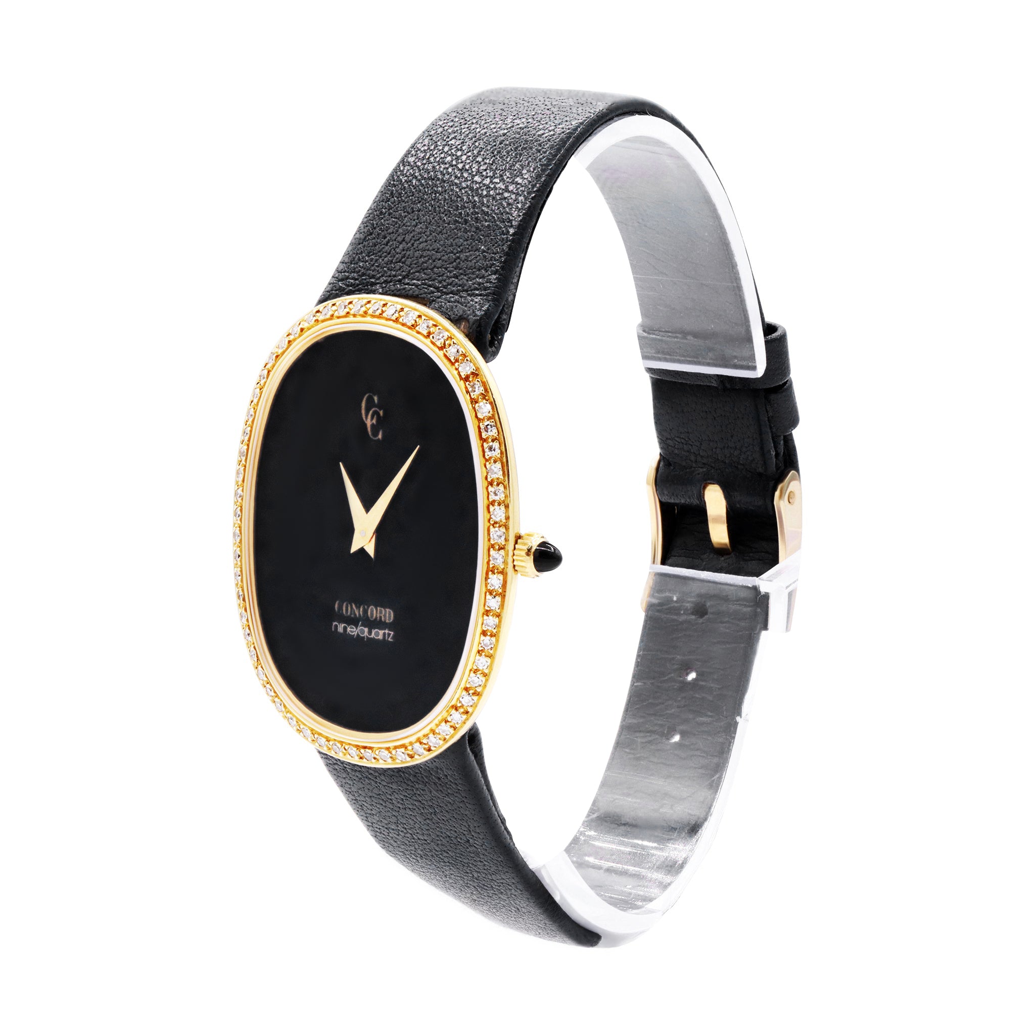 RARE DIAL VINTAGE LADIES NINE QUARTZ 18K YELLOW GOLD WITH FACTORY DIAMONDS BLUE DIAL