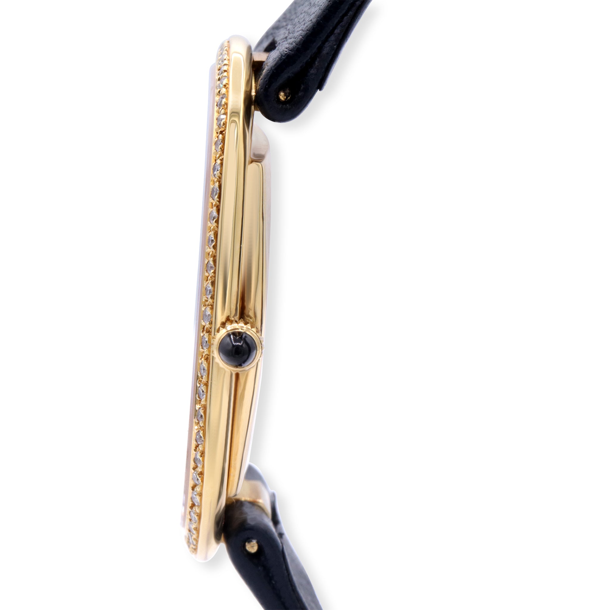 RARE DIAL VINTAGE LADIES NINE QUARTZ 18K YELLOW GOLD WITH FACTORY DIAMONDS BLUE DIAL