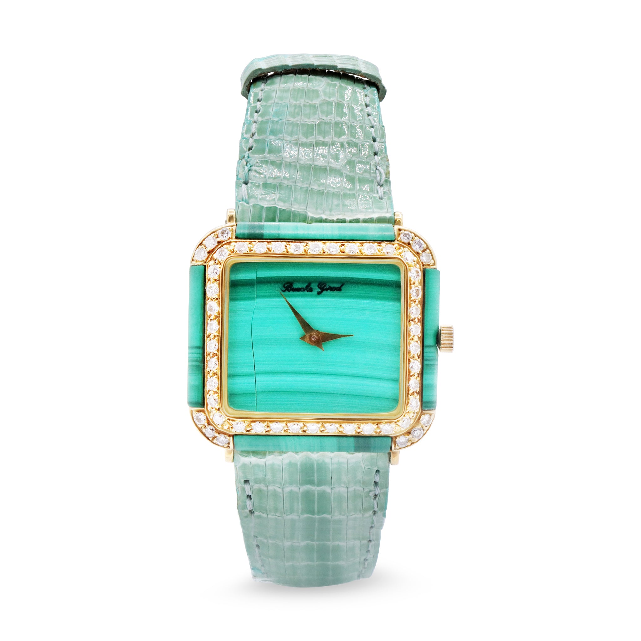 BUECHE GIROD VINTAGE LADIES 18K YELLOW GOLD MALACHITE GREEN DIAL