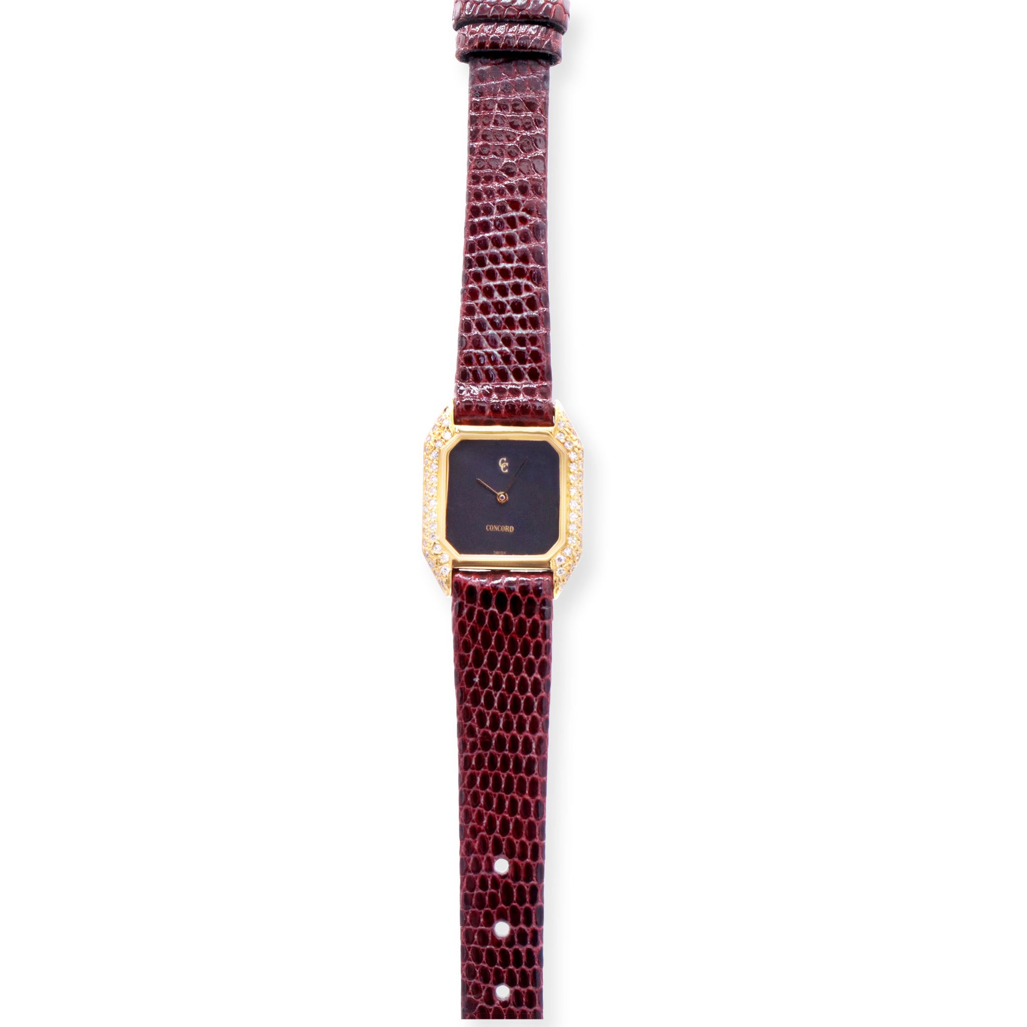 VINTAGE LADIES 18K YELLOW GOLD FACTORY DIAMONDS, BLACK DIAL