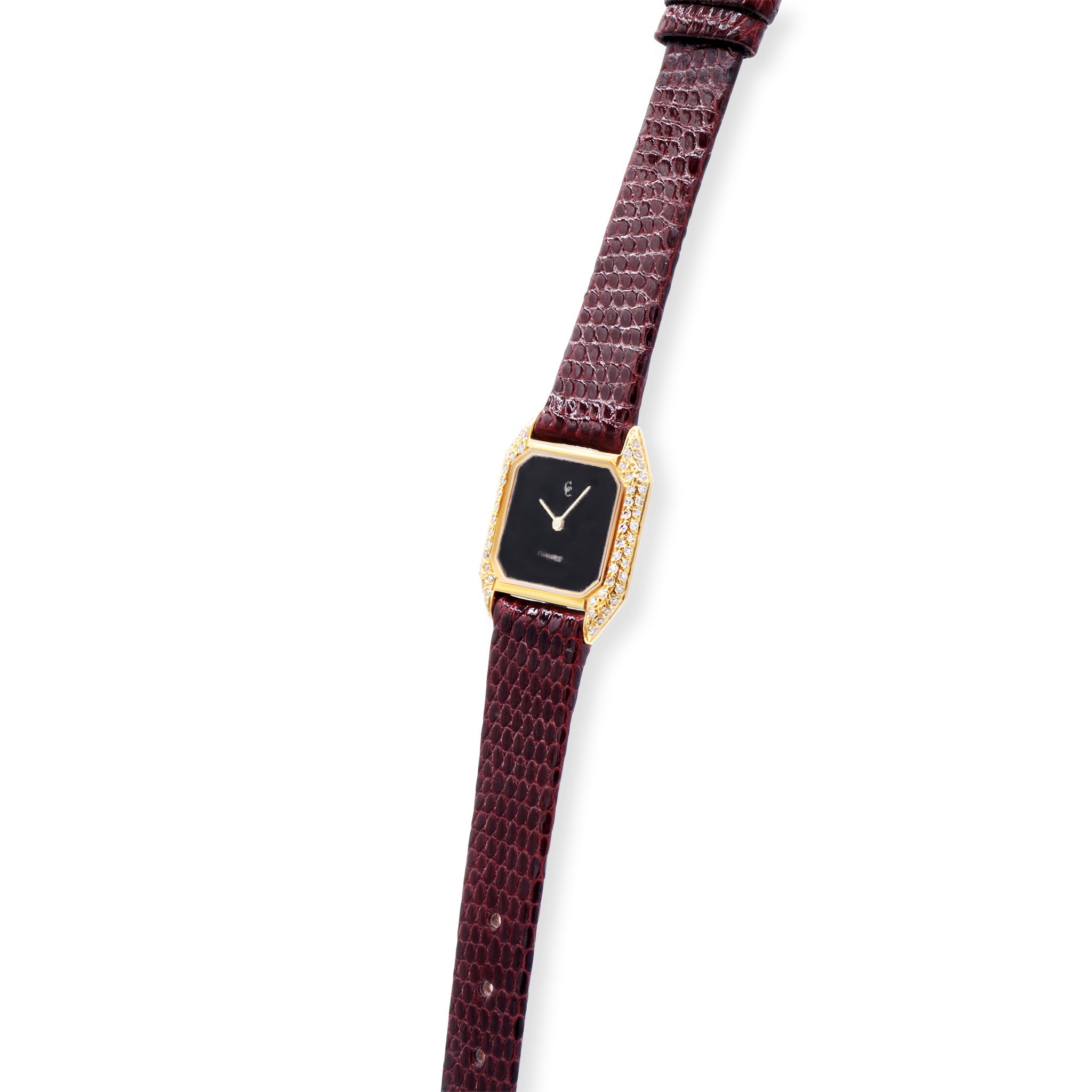 VINTAGE LADIES 18K YELLOW GOLD FACTORY DIAMONDS, BLACK DIAL