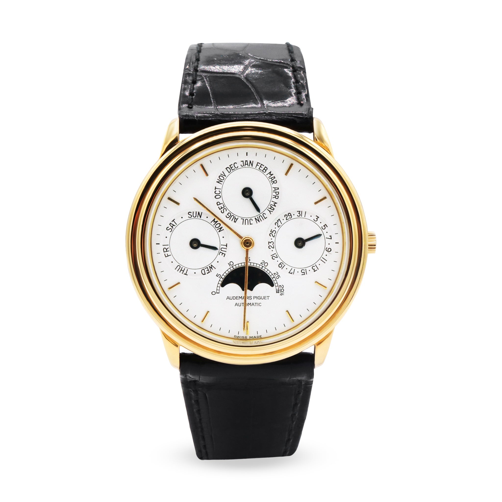 YELLOW GOLD PERPETUAL CALENDAR WITH MOON PHASE, WHITE DIAL