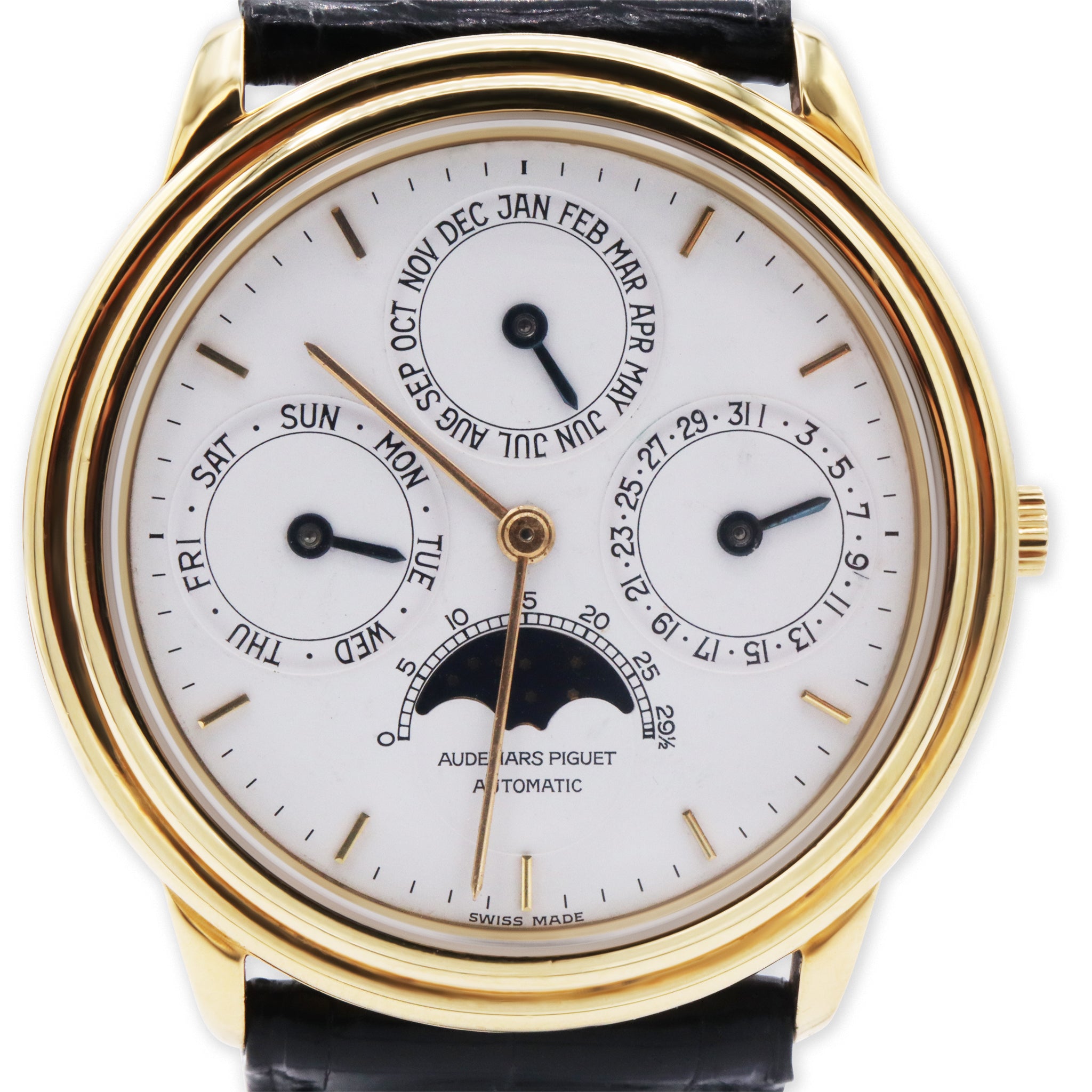 YELLOW GOLD PERPETUAL CALENDAR WITH MOON PHASE, WHITE DIAL