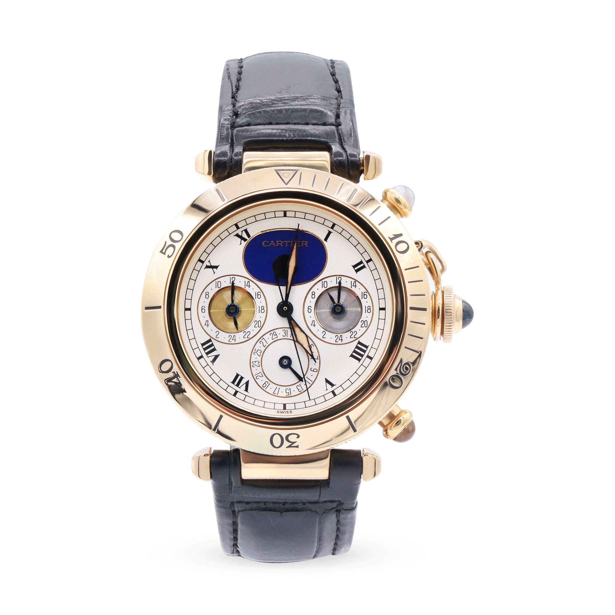 YG TRIPLE TIME ZONE WRISTWATCH WITH DATE AND MOON PHASE