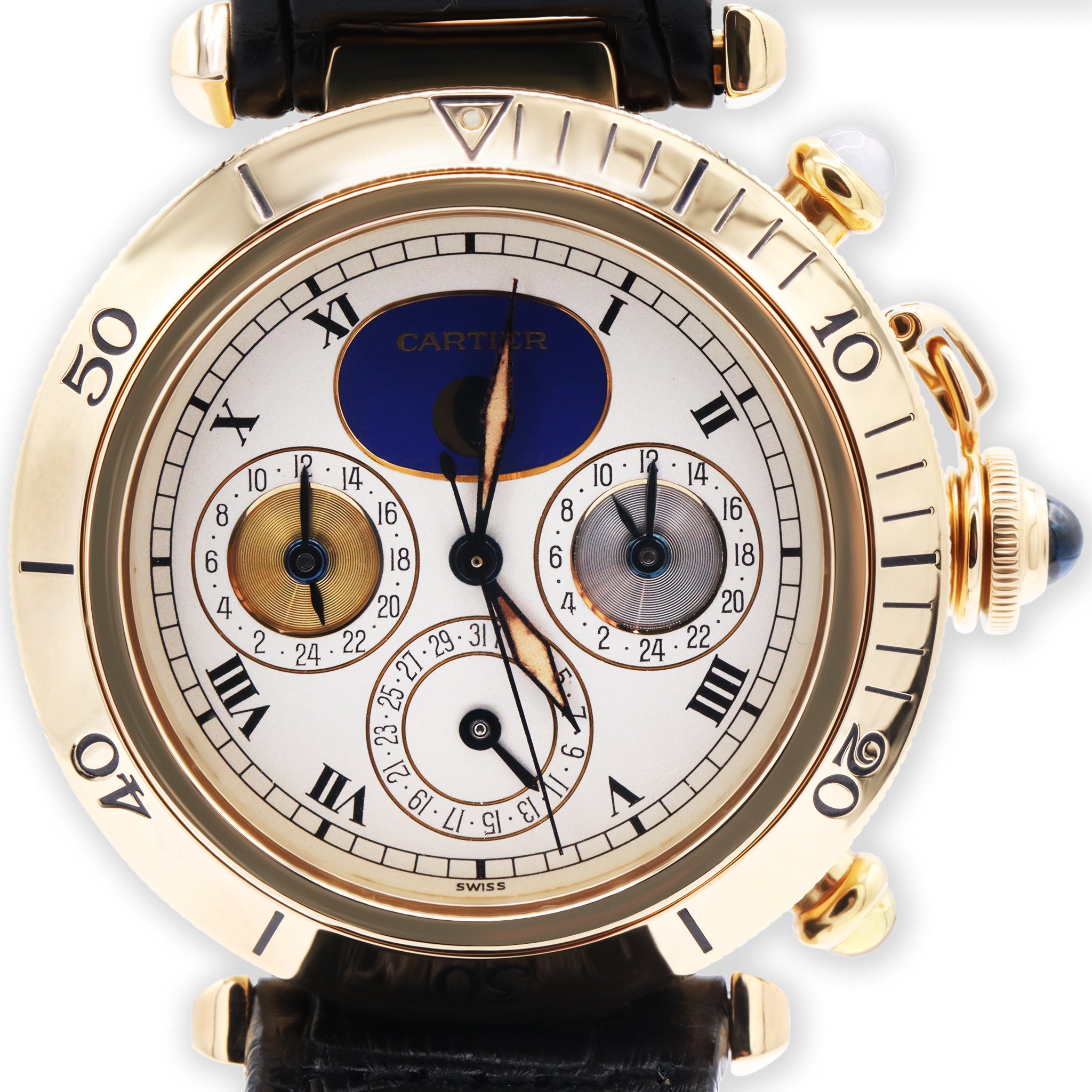 YG TRIPLE TIME ZONE WRISTWATCH WITH DATE AND MOON PHASE
