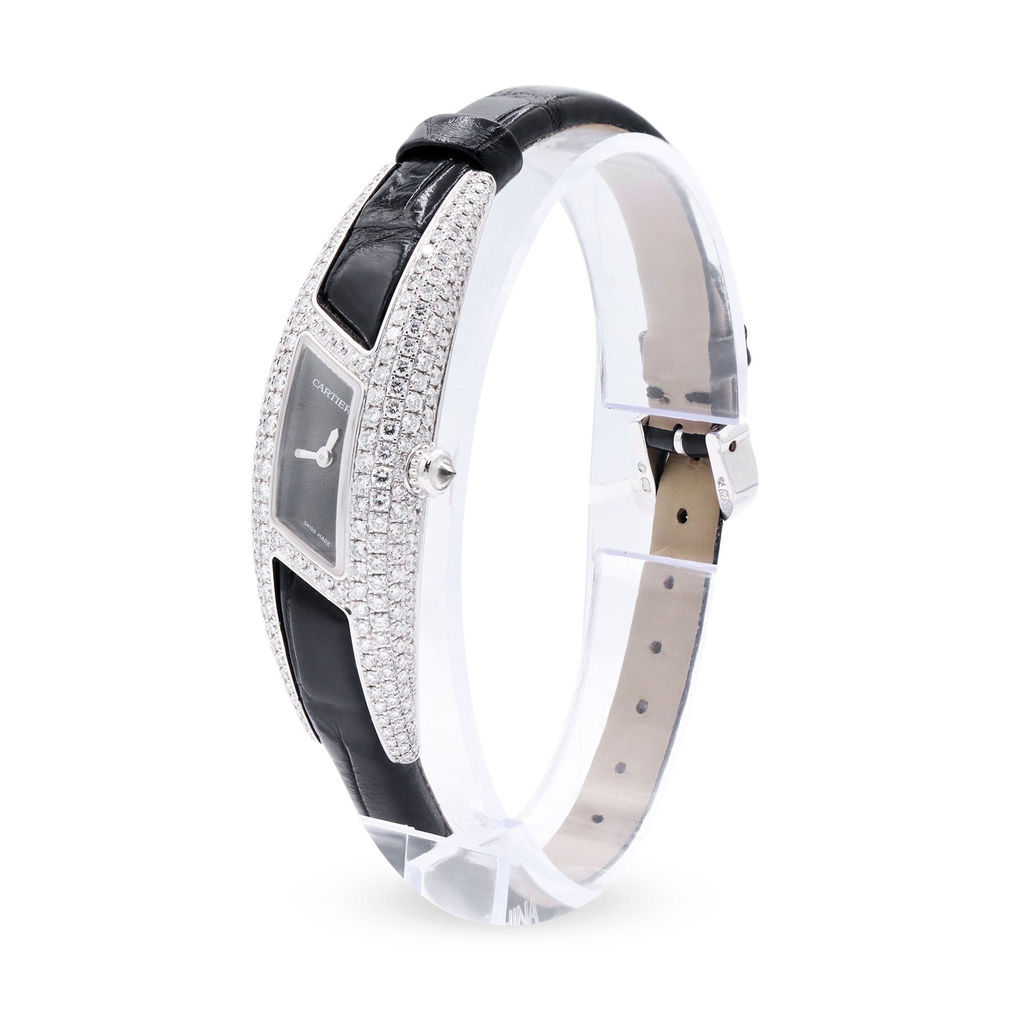 HIMALIA DIAMONDS LADIES 18K WHITE GOLD, BLACK DIAL