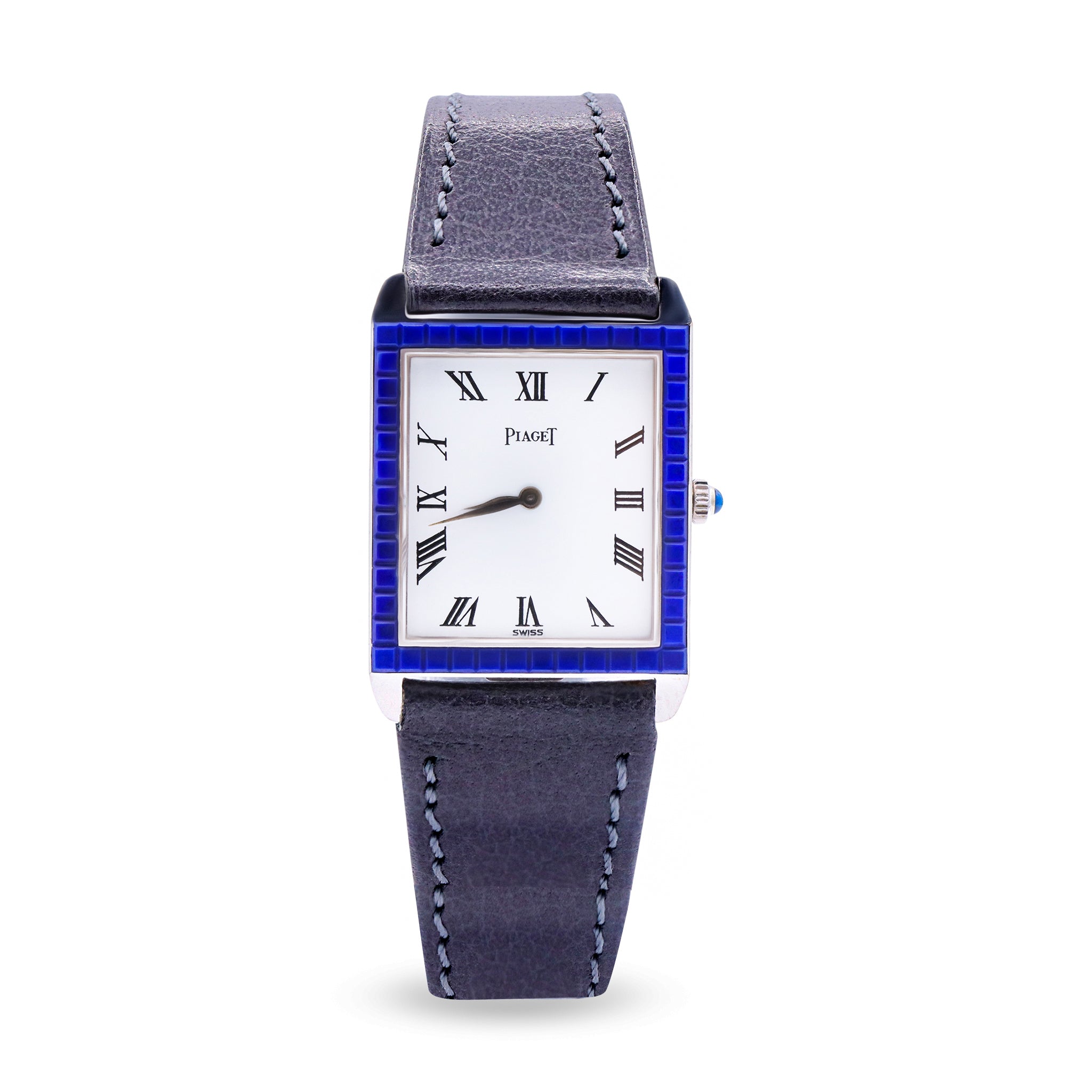 WHITE GOLD AND LAPIS LAZULI RECTANGULAR  WRISTWATCH, D.