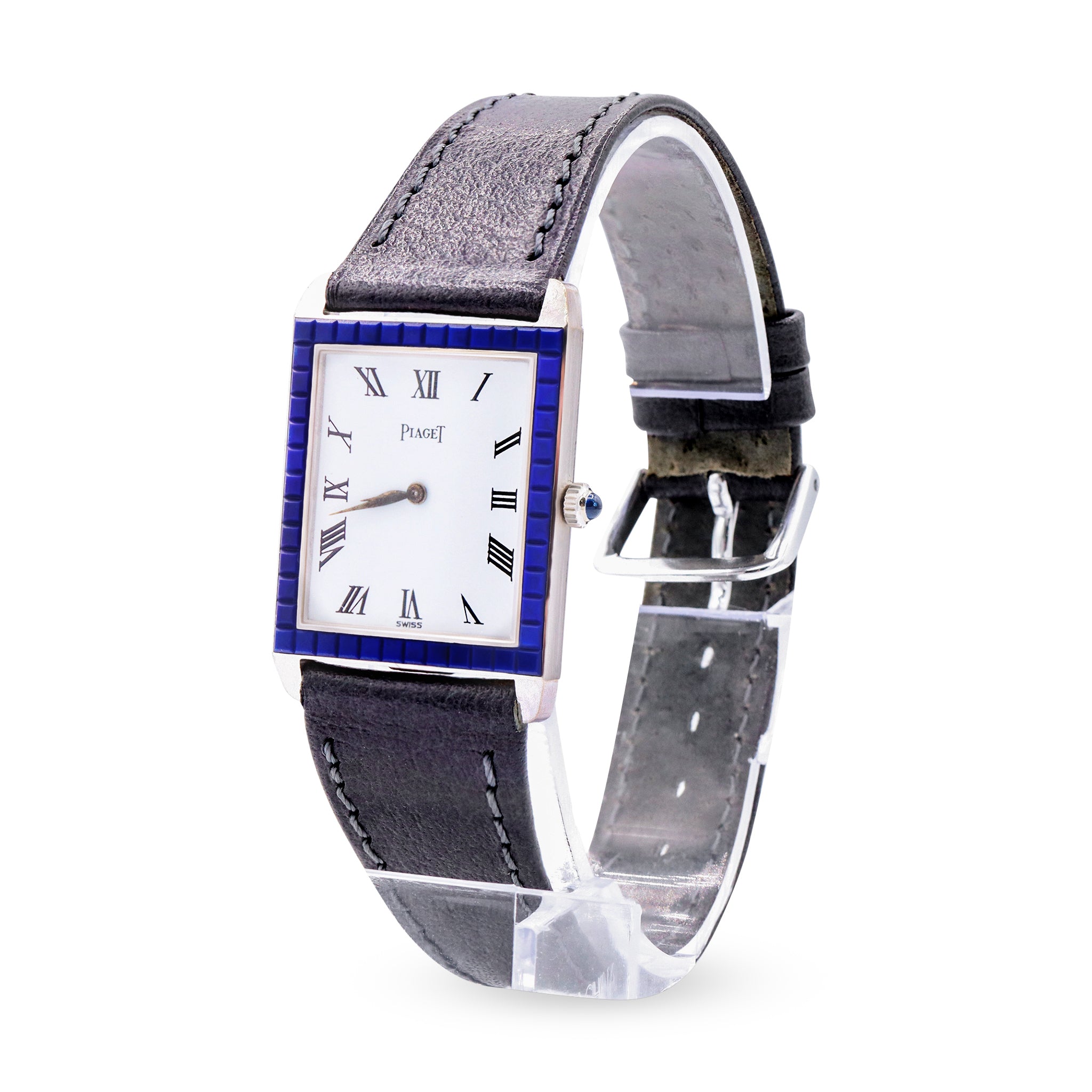 WHITE GOLD AND LAPIS LAZULI RECTANGULAR  WRISTWATCH, D.