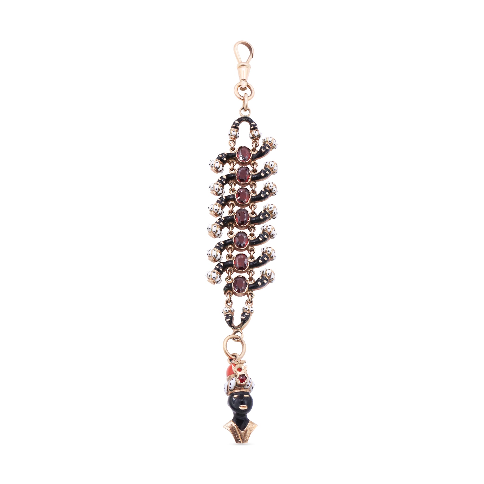 Antique Garnet and Enamel Charm Clip with Figural Drop