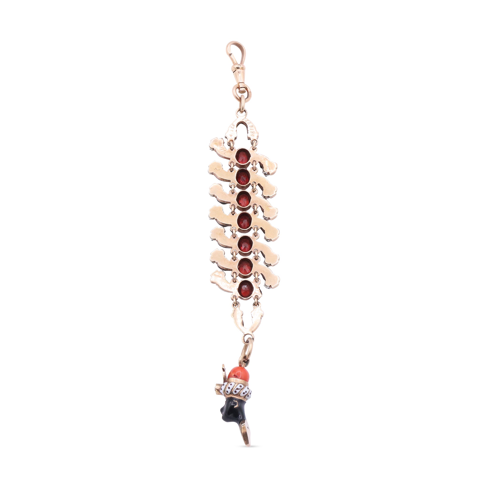 Antique Garnet and Enamel Charm Clip with Figural Drop